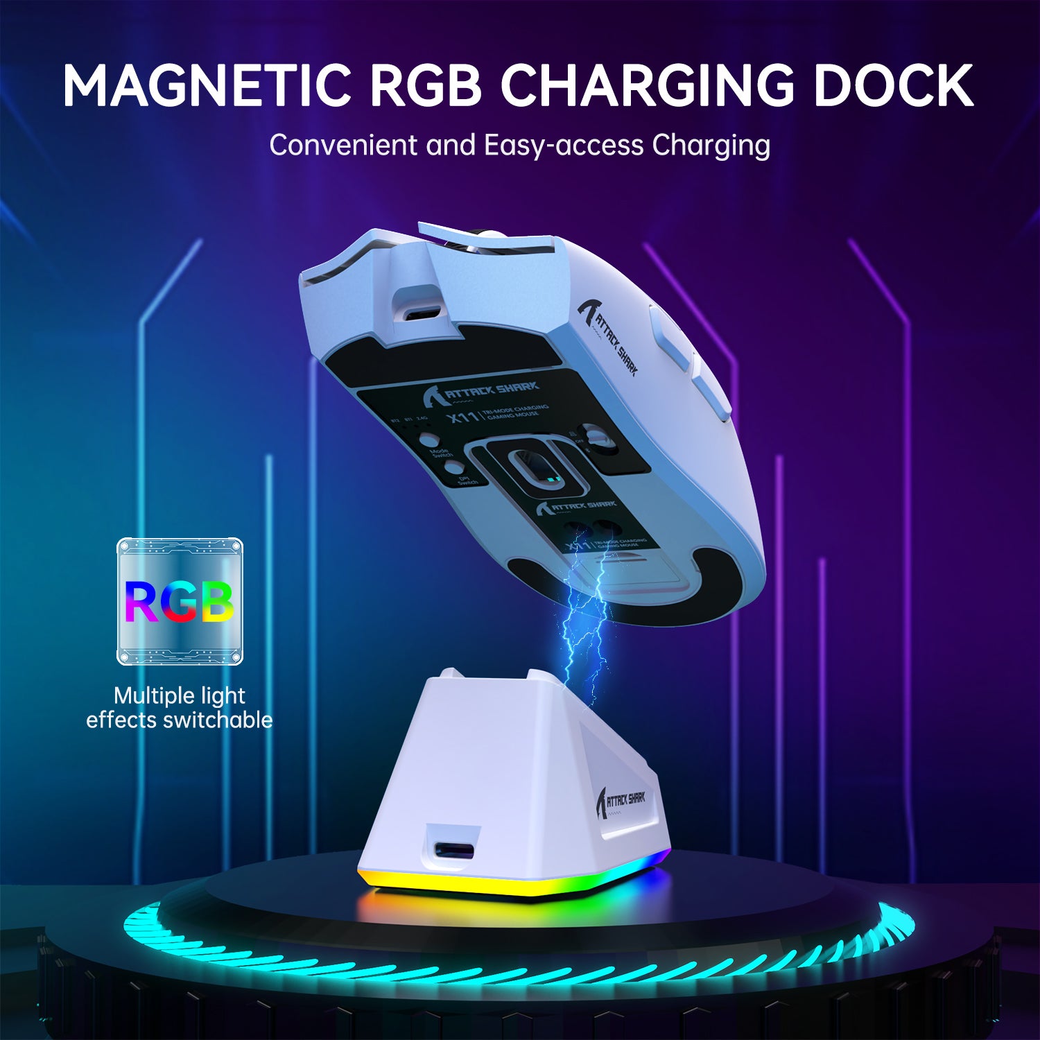 Gaming Mouse ATTACK SHARK X11 Lightweight Wireless, RGB Backlight Charging, Optical Sensor, Up to 22K DPI