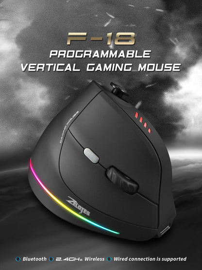 Wireless Vertical Gaming Mouse, RGB Backlit, Programmable Buttons, 24000DPI Control, Adjustable, Wired for Gamers
