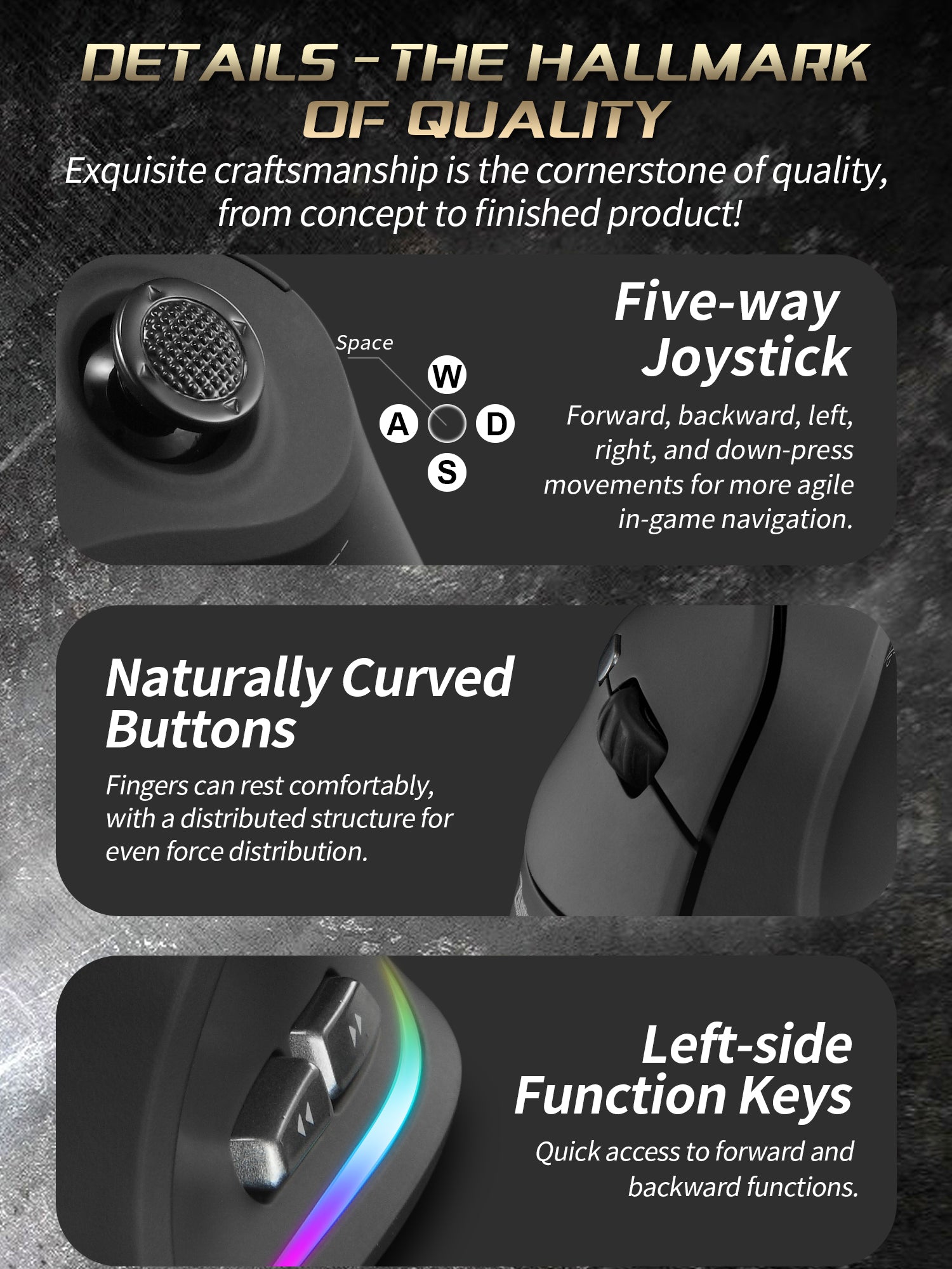 Wireless Vertical Gaming Mouse, RGB Backlit, Programmable Buttons, 24000DPI Control, Adjustable, Wired for Gamers