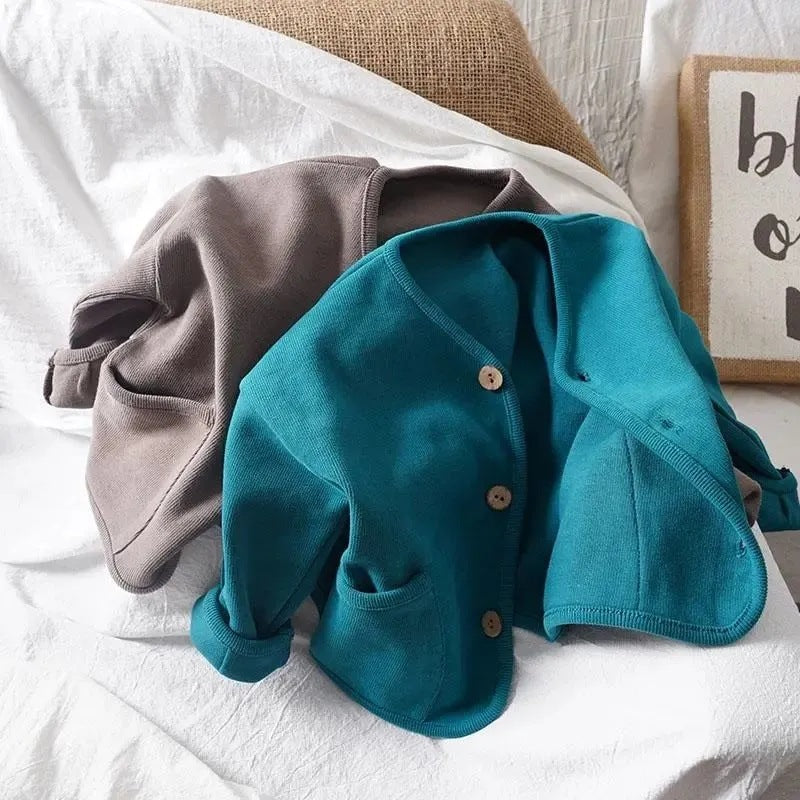 Autumn Style Cardigan for Kids, Loose Fit, Long Sleeve, Pure Cotton Casual Jacket, Solid Color Top for Boys and Girls