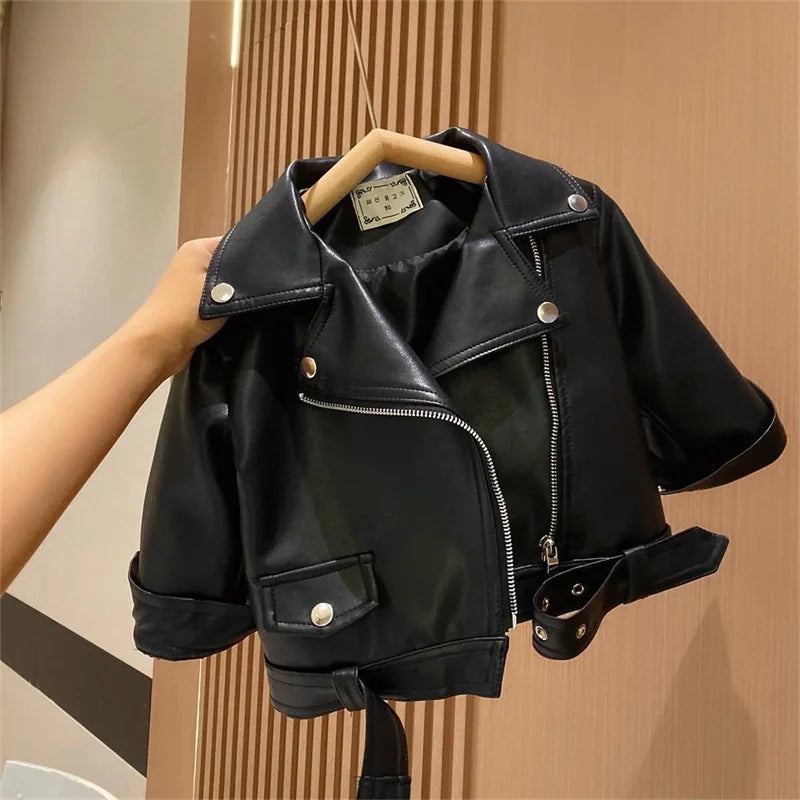 2024 New Classics, Handsome Boys Leather Jacket, Spring Autumn Outerwear for Kids 2-8 Years, Zipper Fly PU Coat