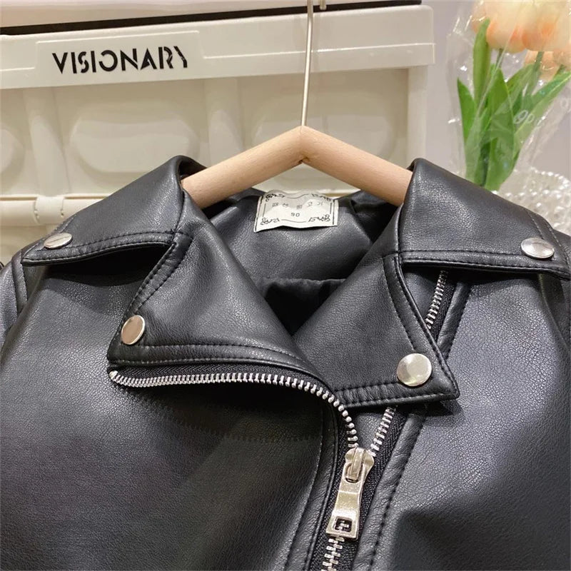 2024 New Classics, Handsome Boys Leather Jacket, Spring Autumn Outerwear for Kids 2-8 Years, Zipper Fly PU Coat
