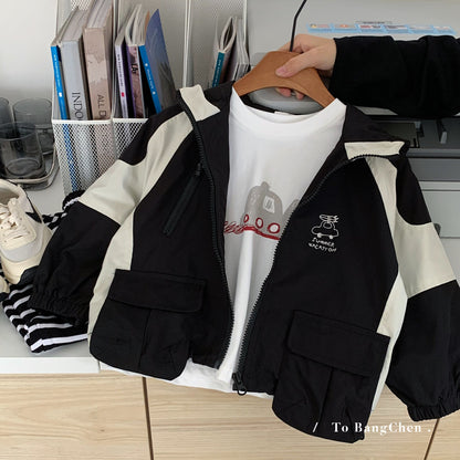 Boys Coat, Cartoon Print Hooded Jacket for Infant to 8 Years, Autumn Casual Zipper Jacket