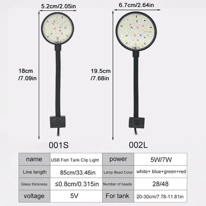 AquaGlow USB Aquarium LED Lamp Clip On Full Spectrum Dimmable Light For Fish Tanks And Aquatic Plan 1