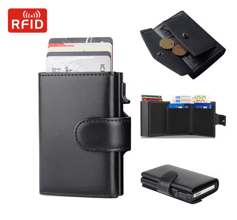 Mens RFID Leather Wallet Slim Trifold Card Holder with Coin Pocket