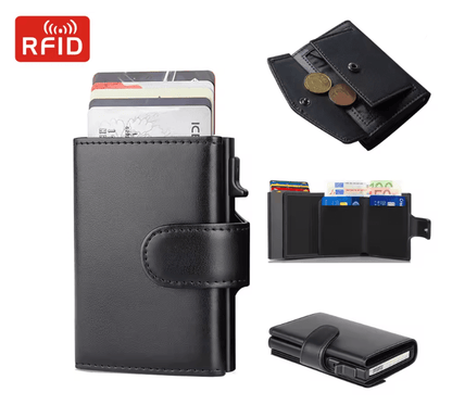 Mens RFID Leather Wallet Slim Trifold Card Holder with Coin Pocket