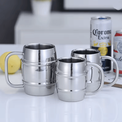 Double Wall Stainless Steel Beer Mug Insulated Coffee Cup with Handle for Camping and Outdoor Use