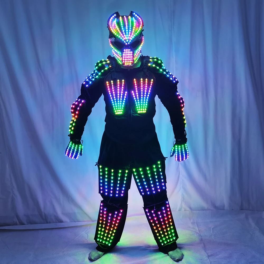 LED Robot Performance Suit with Glowing Armor, Pants, and Mask