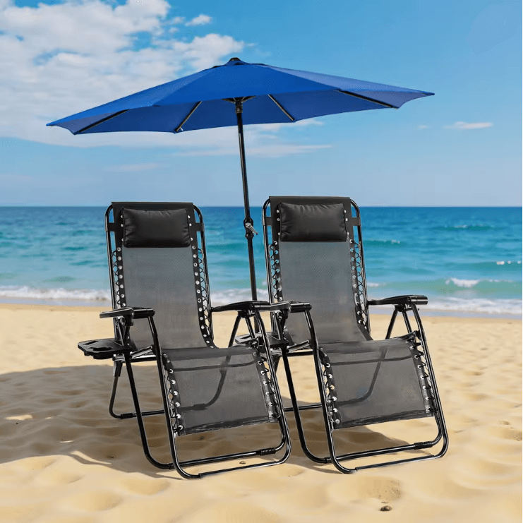 Zero Gravity Lounge Chairs Set of 2 Portable Recliners with Cup Holder and Adjustable Pillow