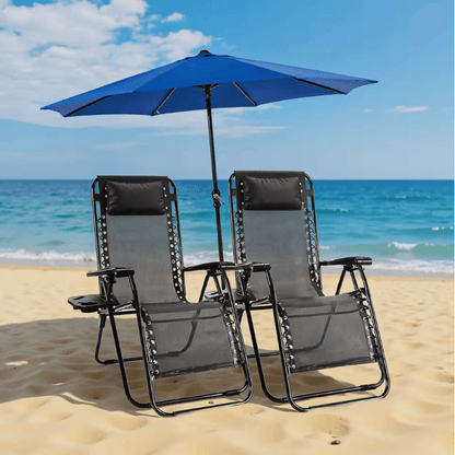 Zero Gravity Lounge Chairs Set of 2 Portable Recliners with Cup Holder and Adjustable Pillow