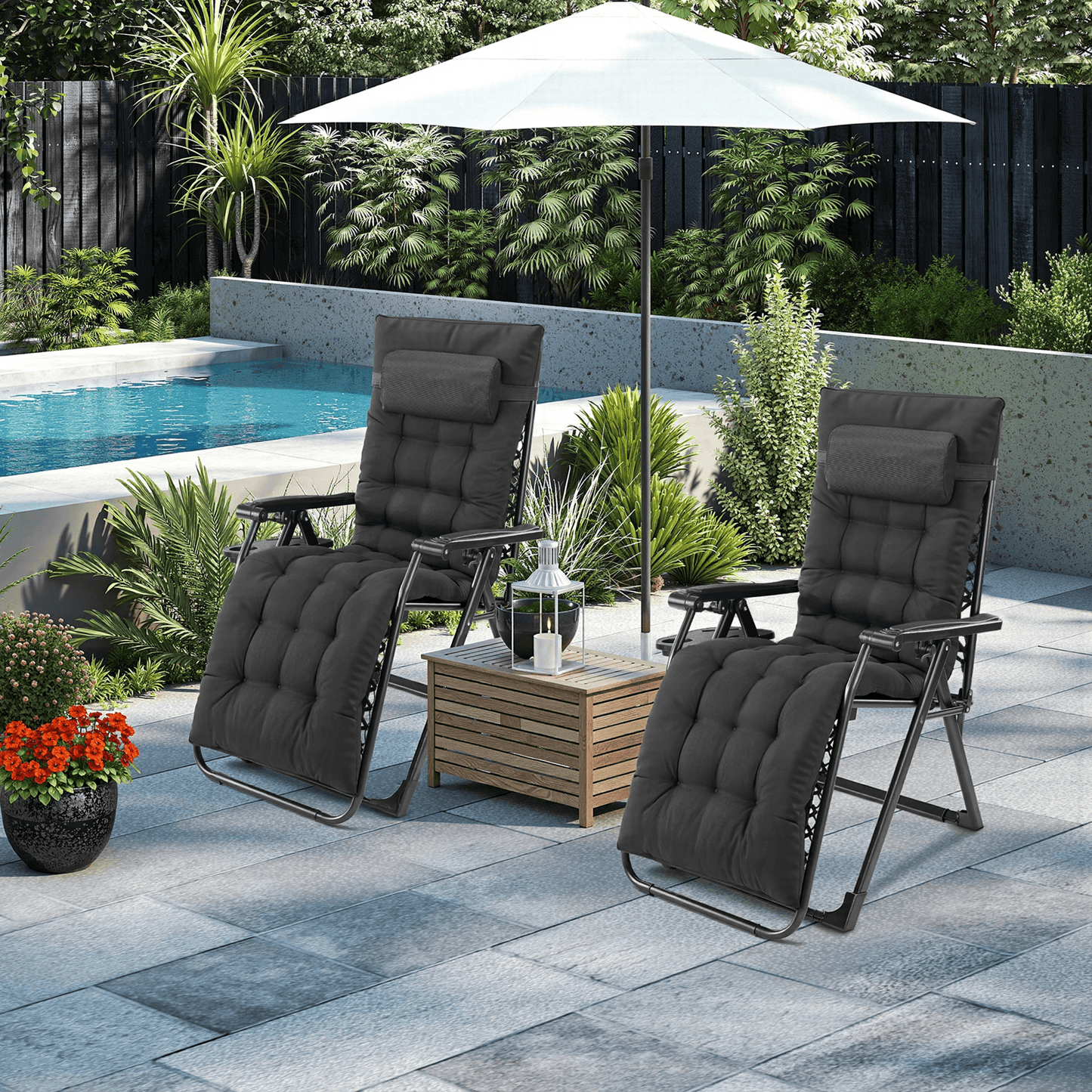 Zero Gravity Lounge Chairs Set Of 2 Portable Recliners With Cup Holder And Adjustable Pillow 1
