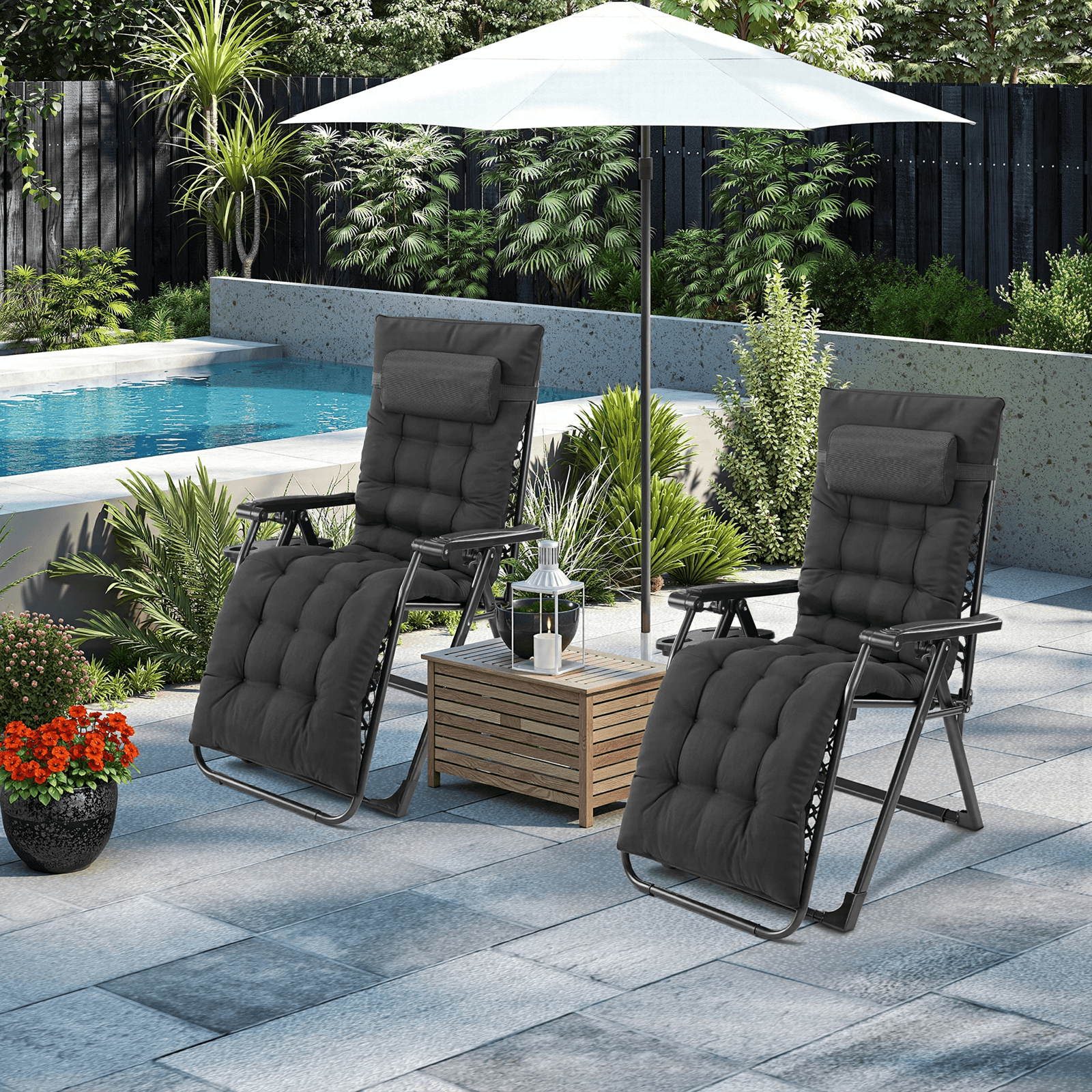 Zero Gravity Lounge Chairs Set Of 2 Portable Recliners With Cup Holder And Adjustable Pillow 1