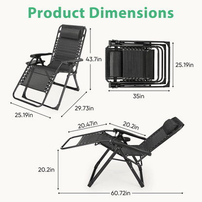 Zero Gravity Lounge Chairs Set Of 2 Portable Recliners With Cup Holder And Adjustable Pillow 2