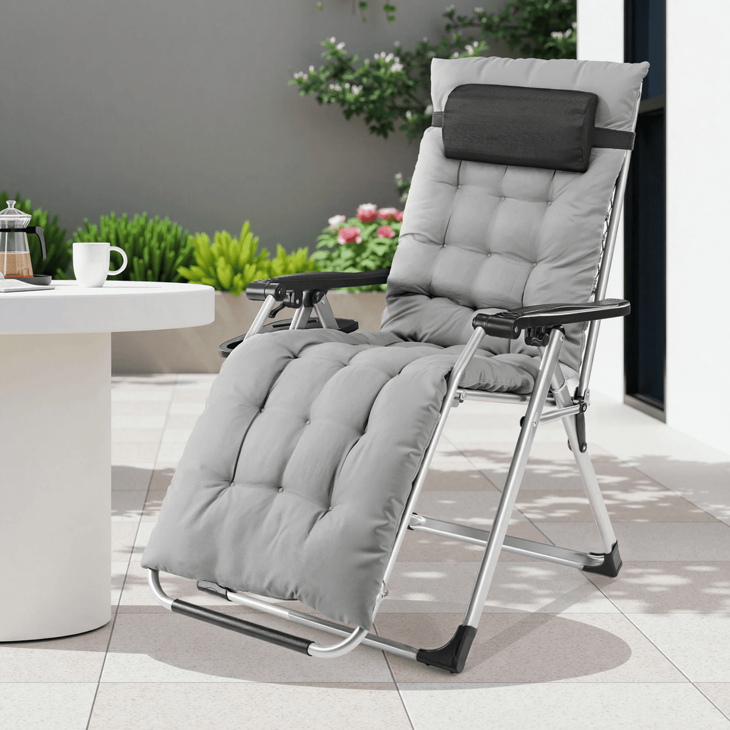 Zero Gravity Lounge Chairs Set Of 2 Portable Recliners With Cup Holder And Adjustable Pillow 4