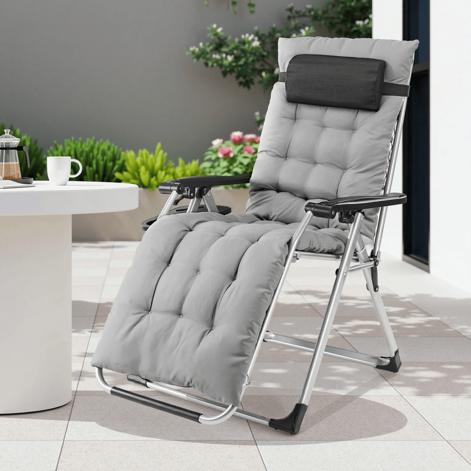 Zero Gravity Lounge Chairs Set Of 2 Portable Recliners With Cup Holder And Adjustable Pillow 4