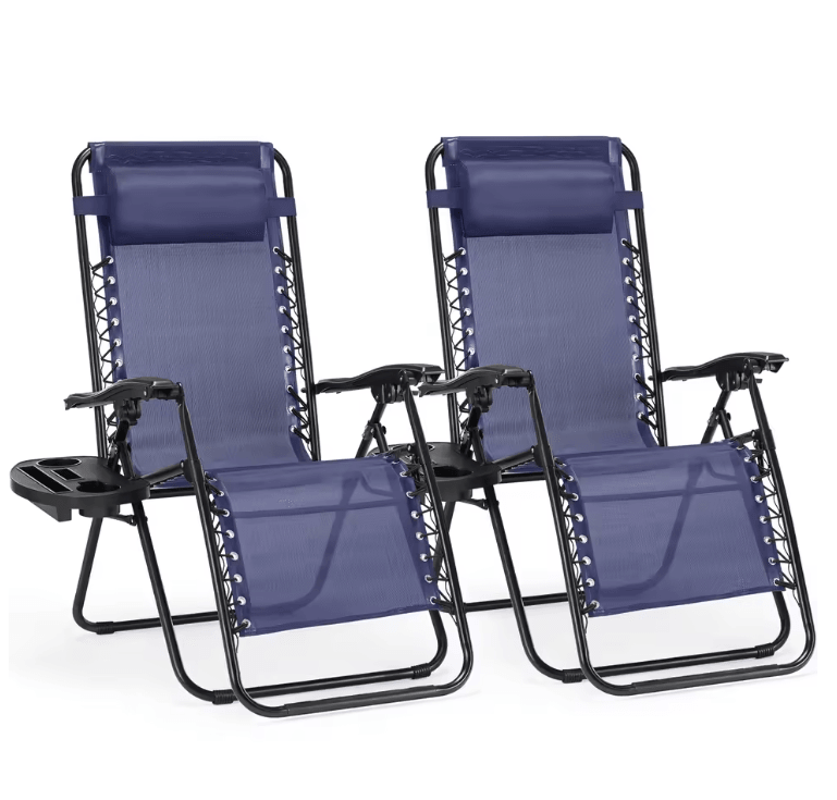 Zero Gravity Lounge Chairs Set Of 2 Portable Recliners With Cup Holder And Adjustable Pillow 5