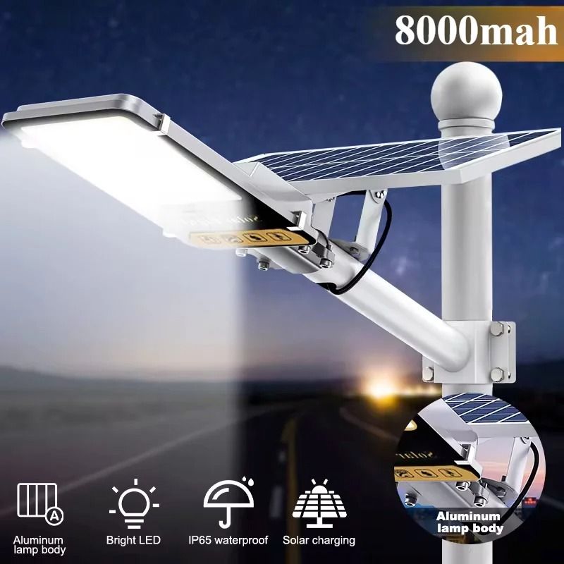 Aluminum Outdoor Solar Street Light with 8000mAh Battery for Garage Garden or Wall Mount
