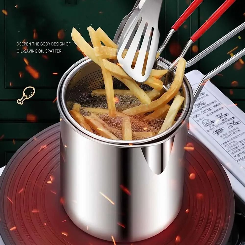 Stainless Steel Deep Fryer Pan With Strainer Basket For Chicken And Tempura At Home 1