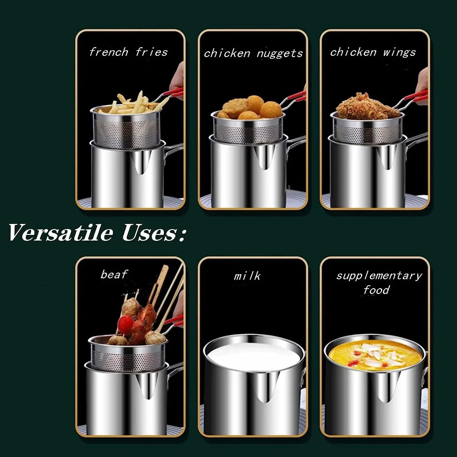 Stainless Steel Deep Fryer Pan With Strainer Basket For Chicken And Tempura At Home 5