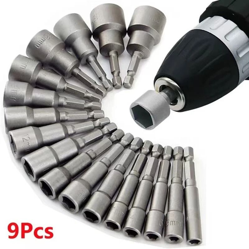 Nine Piece Hex Socket Set 5mm to 13mm Nut Driver Bits Kit