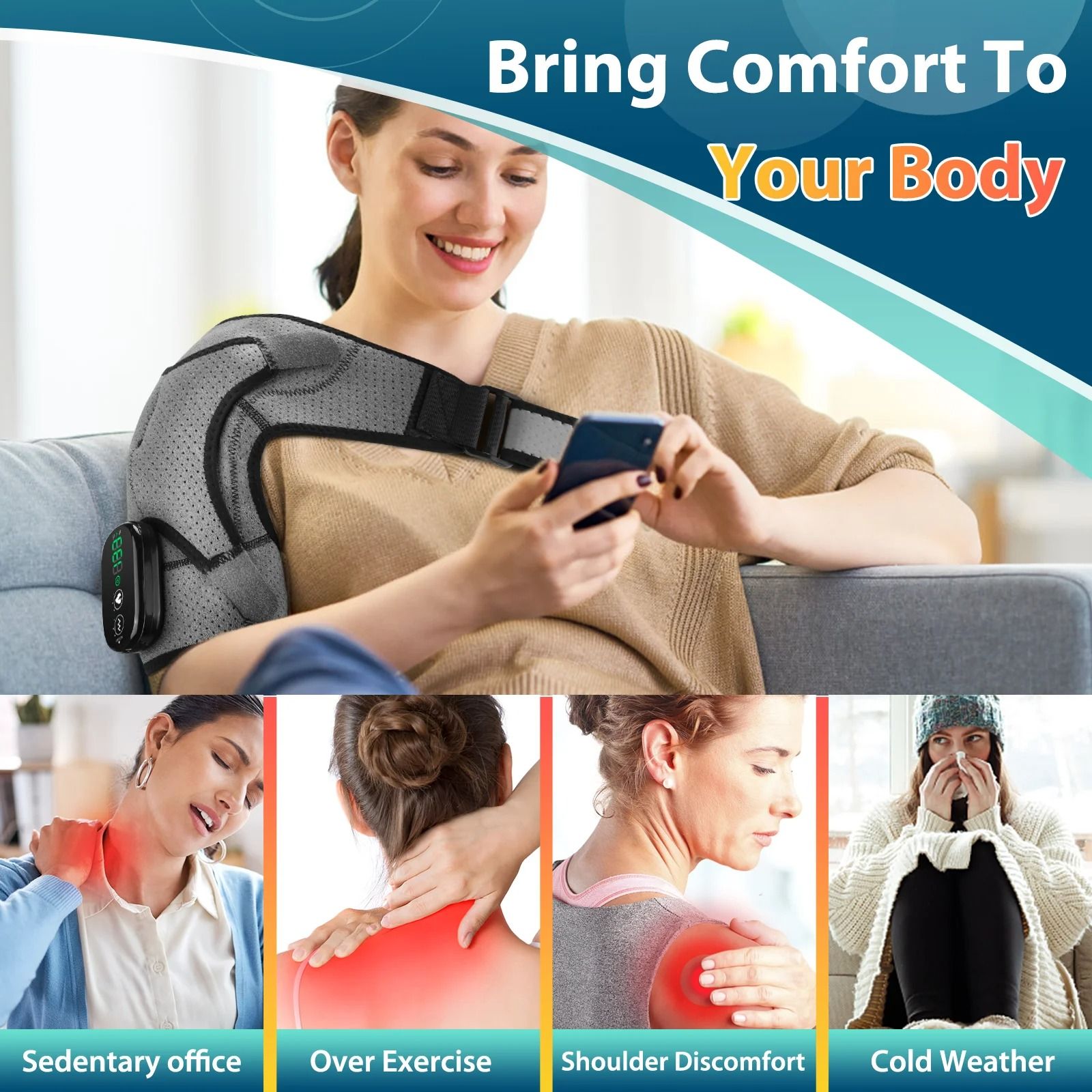Electric Shoulder Brace Heated Vibration Massage Belt For Shoulder Support 1