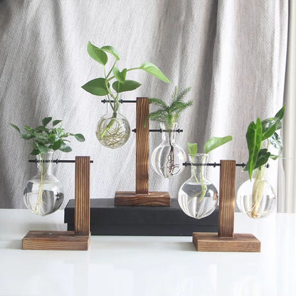 Creative Glass Bulb Vase With Wooden Stand  Hydroponic Plant Container For Home Tabletop Decor 3