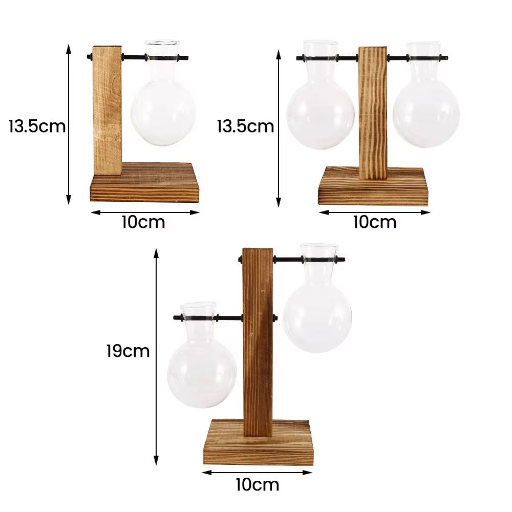 Creative Glass Bulb Vase With Wooden Stand  Hydroponic Plant Container For Home Tabletop Decor 5