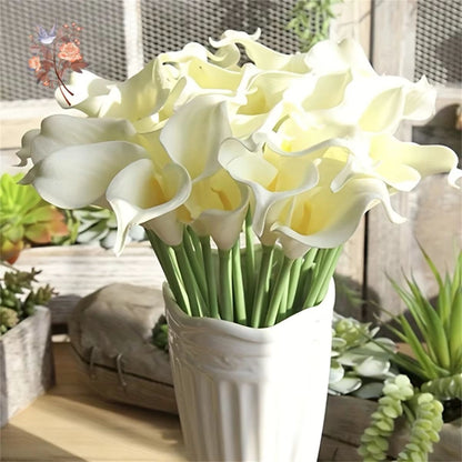10Pcs White Calla Lily Artificial Flowers – Real Touch PU Wedding Bouquet & Home Decor