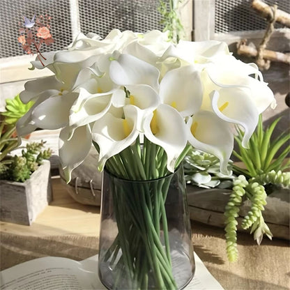 10Pcs White Calla Lily Artificial Flowers  Real Touch PU Wedding Bouquet  Home Decor 1