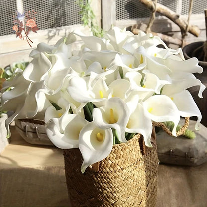 10Pcs White Calla Lily Artificial Flowers  Real Touch PU Wedding Bouquet  Home Decor 2