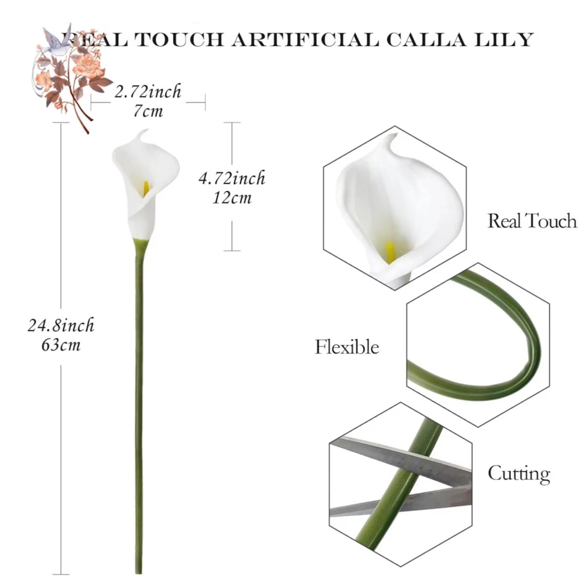 10Pcs White Calla Lily Artificial Flowers  Real Touch PU Wedding Bouquet  Home Decor 3