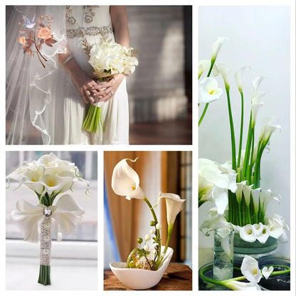 10Pcs White Calla Lily Artificial Flowers  Real Touch PU Wedding Bouquet  Home Decor 4