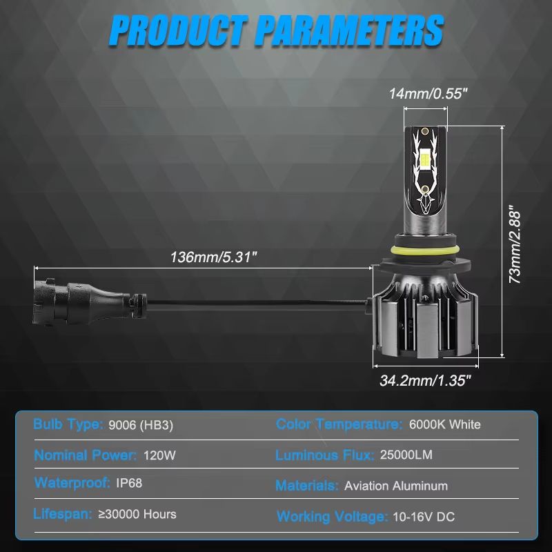 Super Bright LED Headlight Bulbs  120W 25000LM CSP Auto Headlamp  Fog Light 1