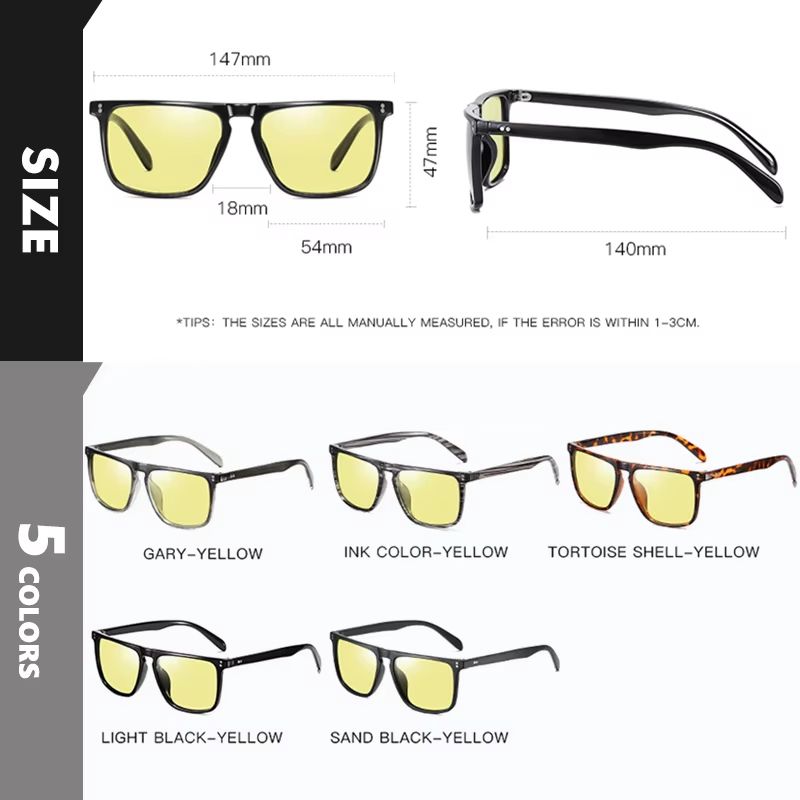 Square Photochromic Sunglasses  Polarized Mens  Womens Driving Glasses With Day Night Vision 3