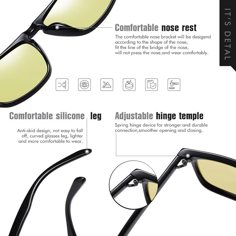 Square Photochromic Sunglasses  Polarized Mens  Womens Driving Glasses With Day Night Vision 4