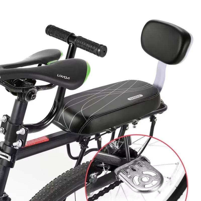 Bike Child Seat with Backrest – PU Leather Bicycle Rear Rack Cushion for Kids