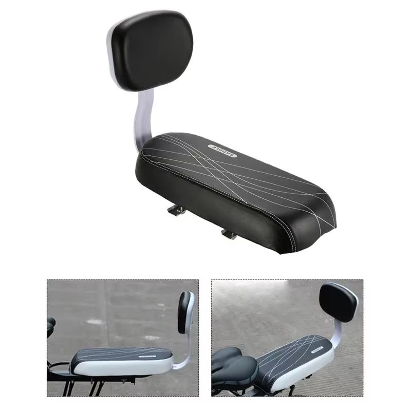Bike Child Seat With Backrest  PU Leather Bicycle Rear Rack Cushion For Kids 2