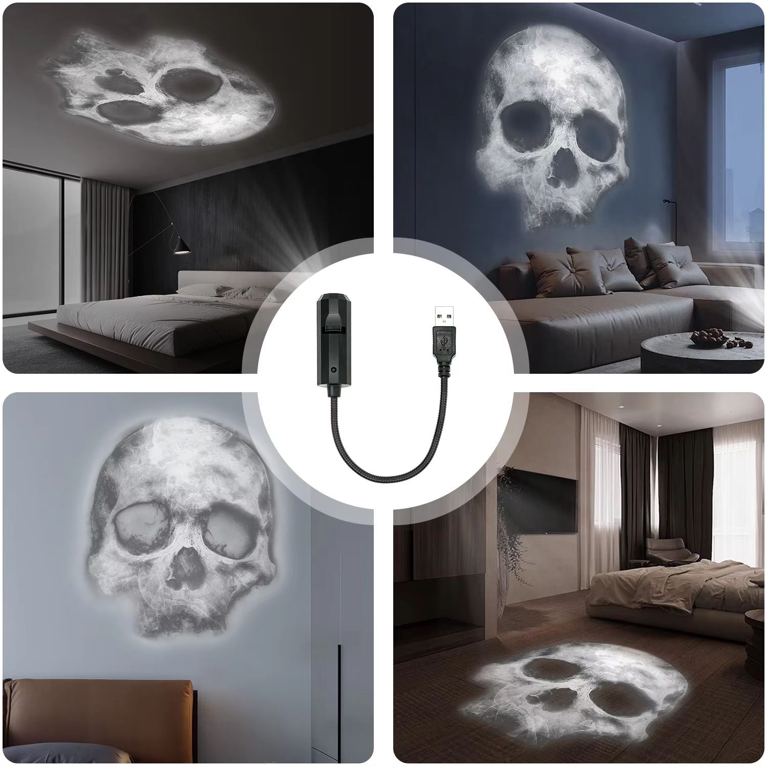 LED Skull Projection Lamp  Switchable Pattern Night Light For Room  Halloween Decor 2