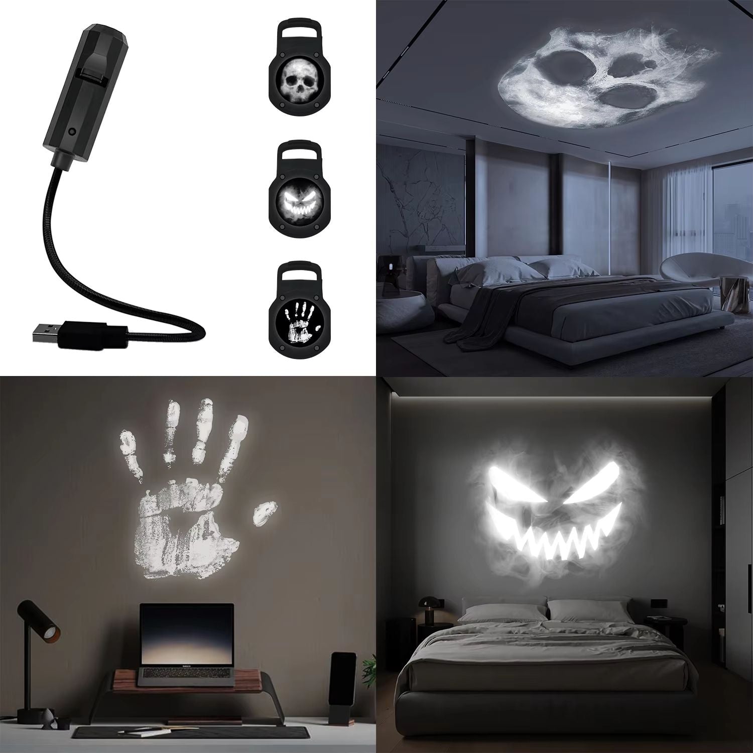 LED Skull Projection Lamp  Switchable Pattern Night Light For Room  Halloween Decor 5
