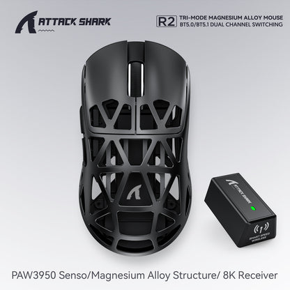 PAW3950 8K Attack Shark R2 Wireless Gaming Mouse, Magnesium Alloy Lightweight, Bluetooth Tri-Mode for Office, Gaming