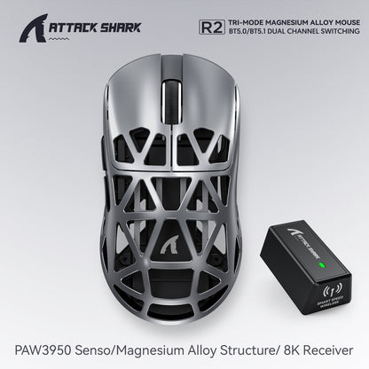 PAW3950 8K Attack Shark R2 Wireless Gaming Mouse, Magnesium Alloy Lightweight, Bluetooth Tri-Mode for Office, Gaming