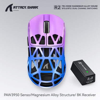 PAW3950 8K Attack Shark R2 Wireless Gaming Mouse, Magnesium Alloy Lightweight, Bluetooth Tri-Mode for Office, Gaming