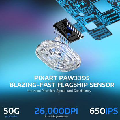 Lightweight ATTACK SHARK X3 Wireless Gaming Mouse, PAW3395 26K DPI Sensor, 49g Tri-Mode, 5 Programmable Buttons