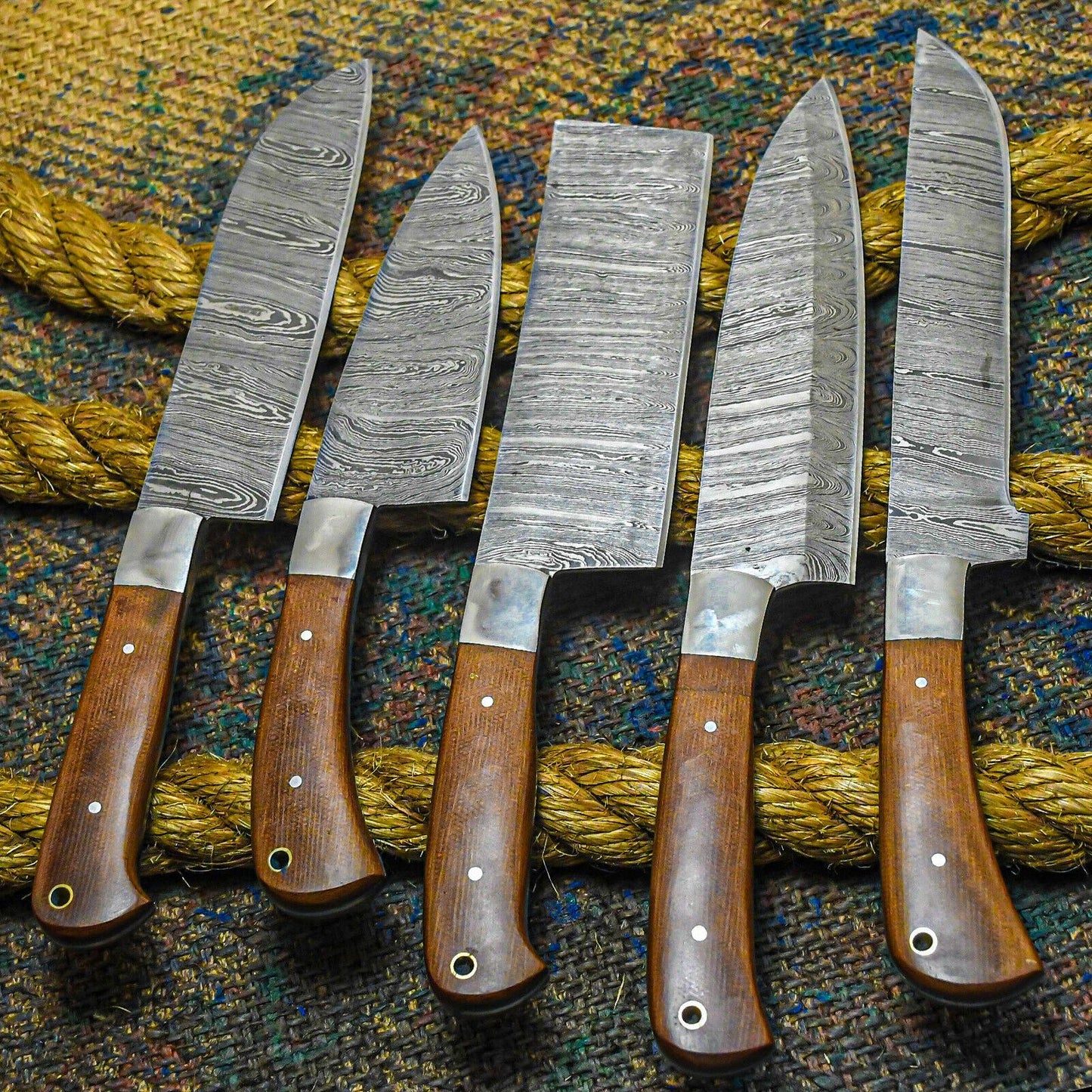 Custom Forged Damascus Chef Knife Set  Razor Sharp Kitchen Knives With Wooden Handles 1