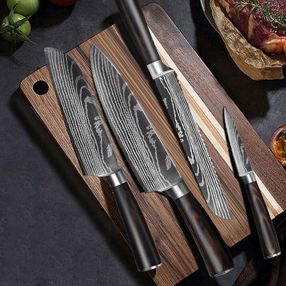 5PC Japanese Kitchen Style Knives Set Laser Damascus Pattern Chef Knife With Scabbard  High Carbon 1