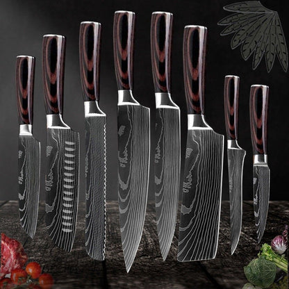5PC Japanese Kitchen Style Knives Set Laser Damascus Pattern Chef Knife With Scabbard  High Carbon 4