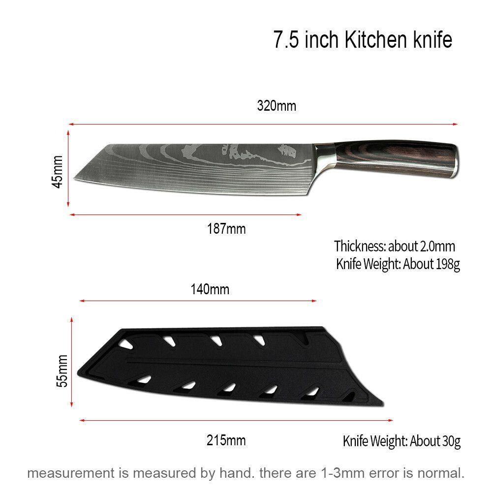5PC Japanese Kitchen Style Knives Set Laser Damascus Pattern Chef Knife With Scabbard  High Carbon 2