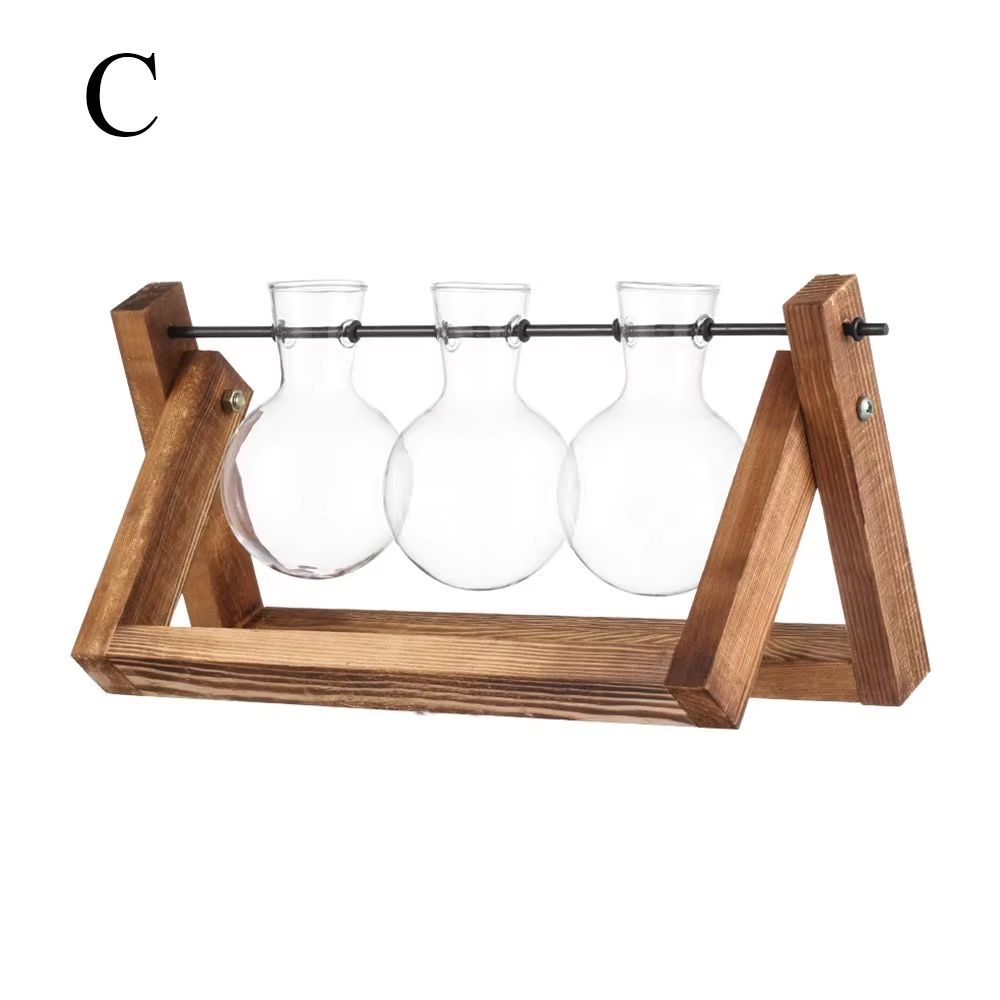 Wooden Frame Hydroponic Glass Vase  Tabletop Terrarium Planter For Home Decoration 9