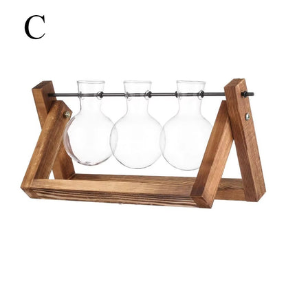 Wooden Frame Hydroponic Glass Vase  Tabletop Terrarium Planter For Home Decoration 9