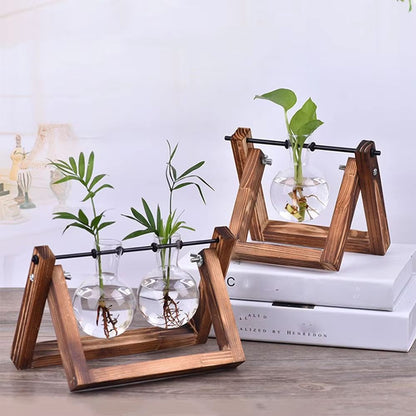 Wooden Frame Hydroponic Glass Vase  Tabletop Terrarium Planter For Home Decoration 4